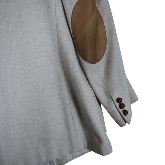 Bachrach Mens Elbow Patch Sport Coat Blazer Jacket Size L Cream Leather Buttons - Picture 7 of 14